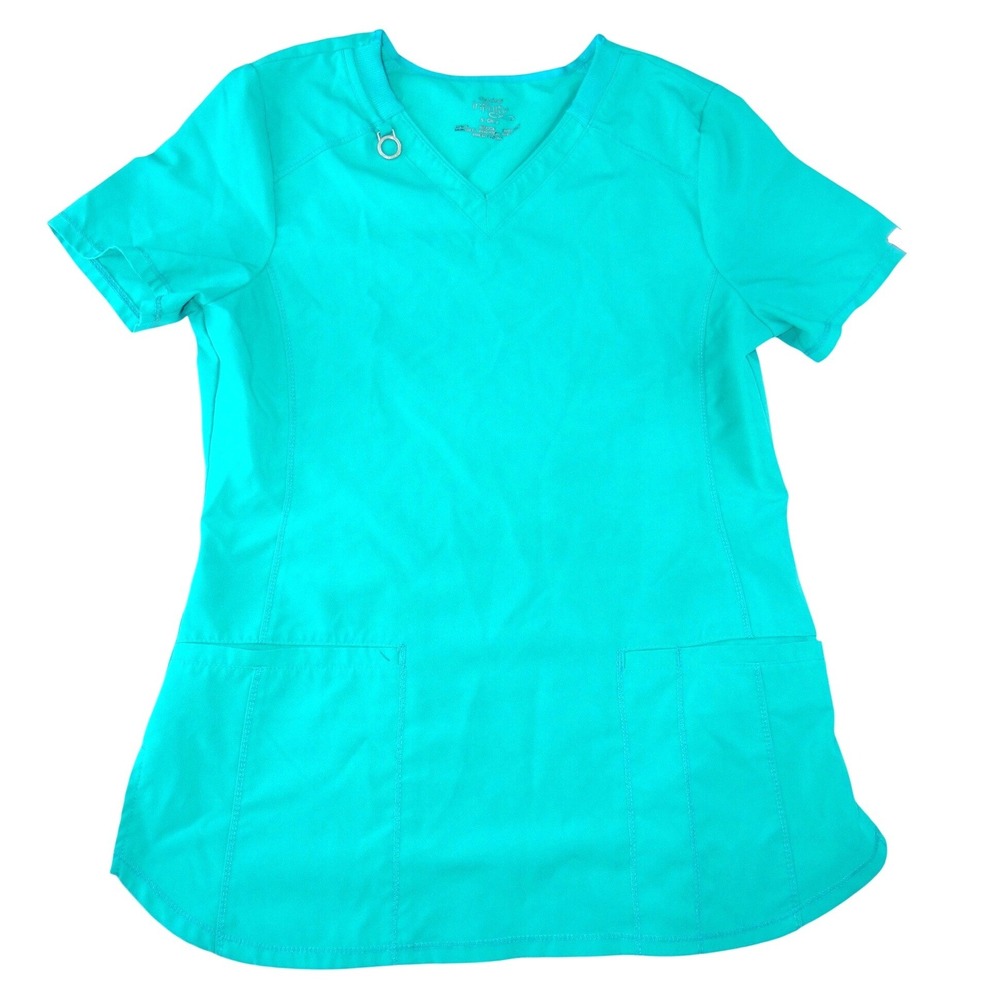 Cherokee‎ Infinity Womens Teal Blue V-Neck Scrub Top Short Sleeve Size S